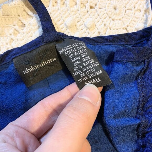 Vintage VTG Y2K xhilaration Dress - Small - Blue Black Floral Cinch Bust Mini - Picture 6 of 10